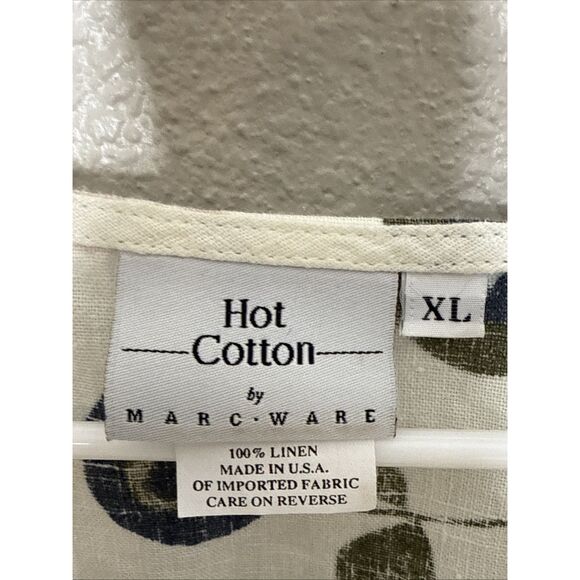 Hot Cotton Marc Ware XL 100% Linen Button Shirt Top White Floral Lagenlook - Picture 2 of 8